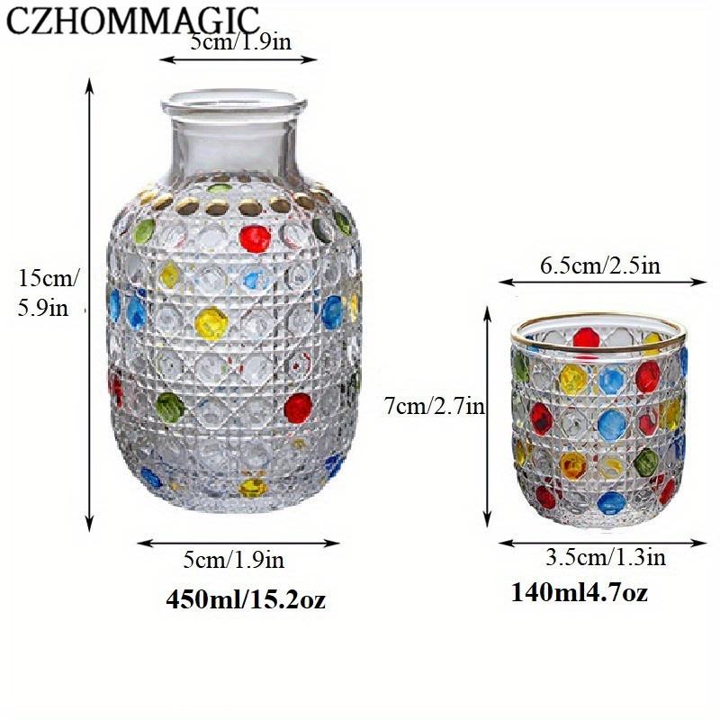 Colorful Dot Glass Carafe and Cup Set - 15oz Borosilicate Drinkware - Ideal for Bedside or Entertaining - Great Birthday Gift