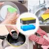 Press Soap Dispenser Box Scrubbing Liquid Container Kitchen Bathroom Automatic Detergent Foam Delivery Box with Sponge Holder