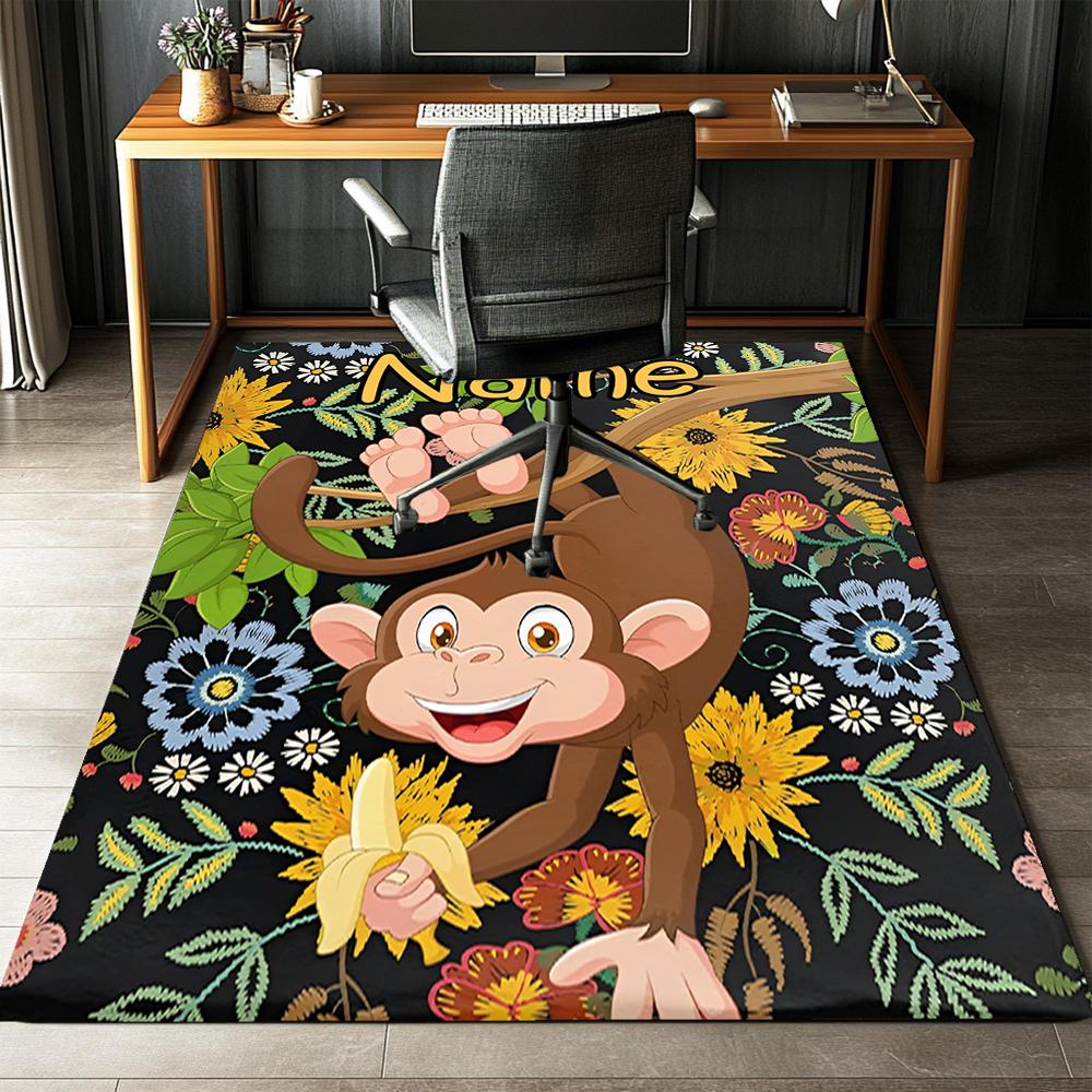 Custom Name Monkey Printed Carpet,Rug for Office Chair Living Room Bedroom Kitchen Room Decor Gifts.