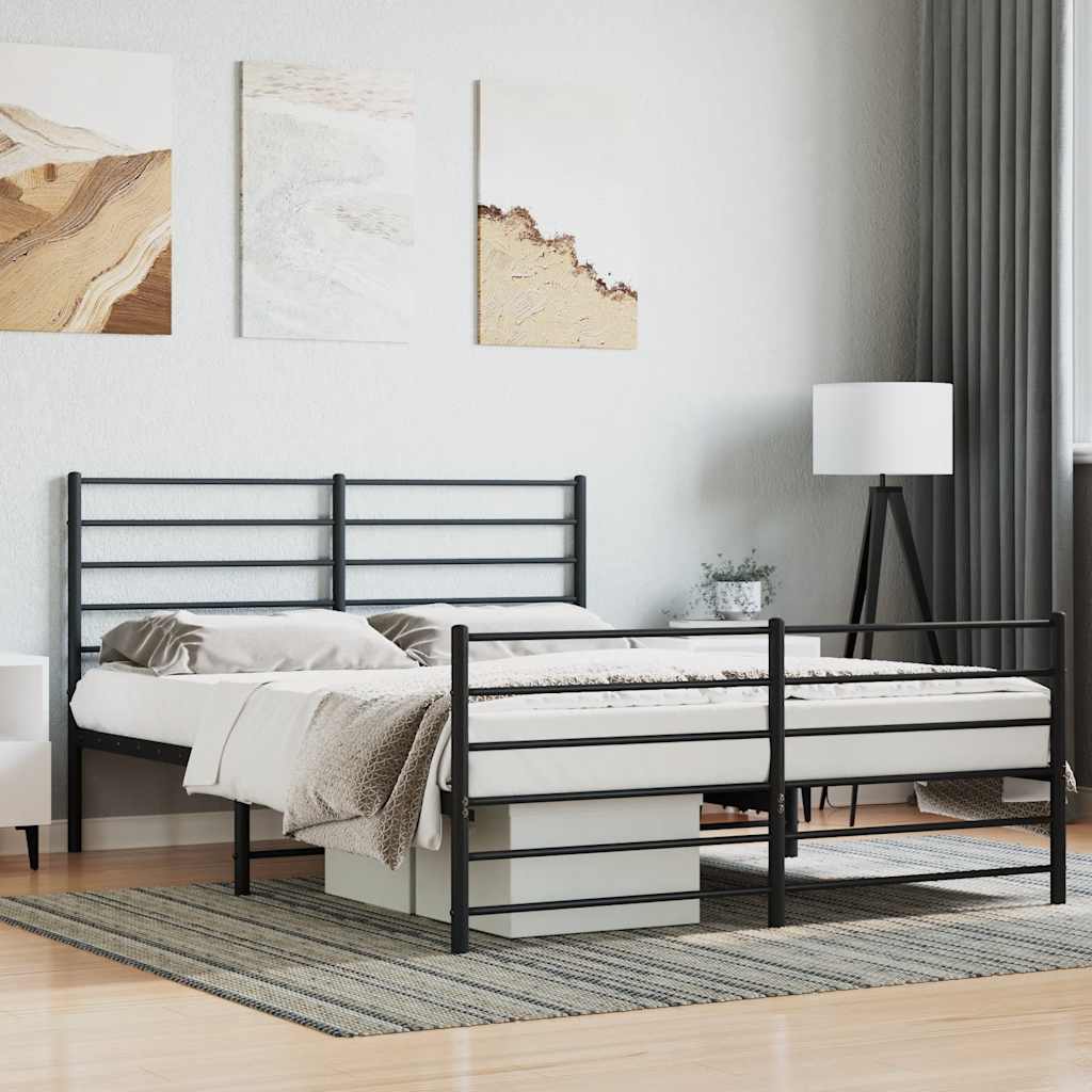 Metal Bed Frame with Headboard and Footboard Black 140x190 Cm
