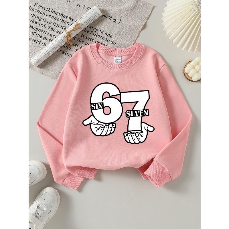 Kids Sweatshirt,Crew Neck Fashion Top, Fun "Six Seven Hands" Patterned Sweatshirt, for Everyday Casual Wear, Perfect for All Kinds of Daily Outfits