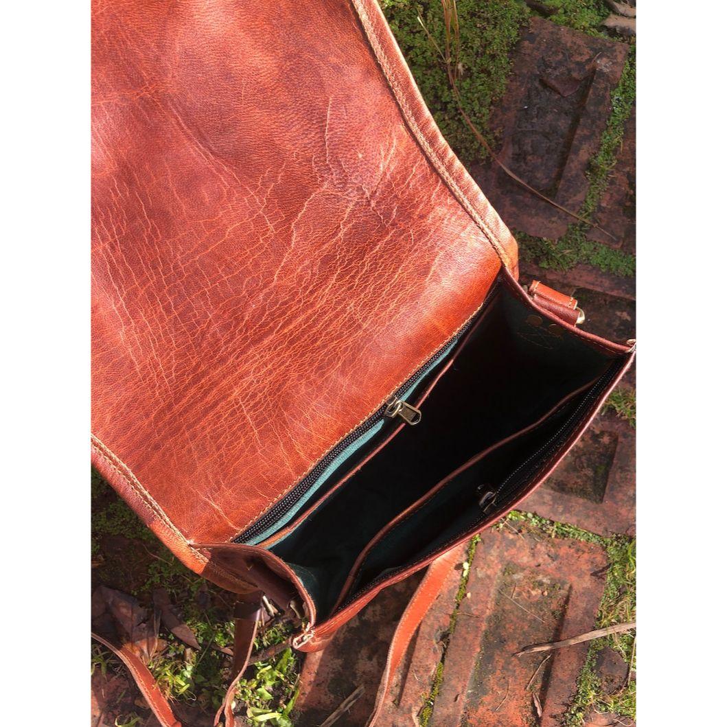 Коричневая кожаная седельная сумка среднего размера — фото 5