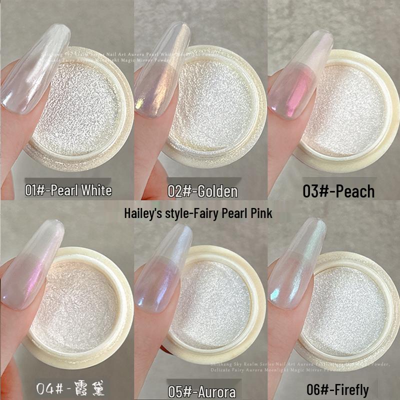 Hailey Lux Satin Pearlescent Pearl Powder Manicure: White Moonlight Bridal Nails