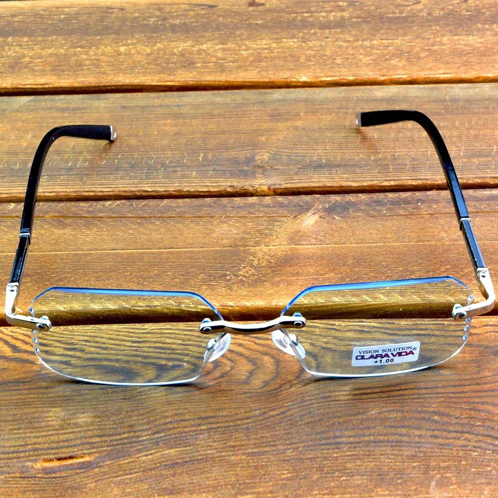 

Rimless Reading Glasses Men Blue Tinted Lens Anti Blue Light Silver Black Temple Lightweight Reading Glasses Women +0.75 to +4 +3.50