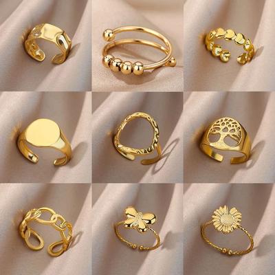 Opening Rings for Women Stainless Steel Gold Color Geometric Ring Fashion Simple Party Christmas Jewelry Gift