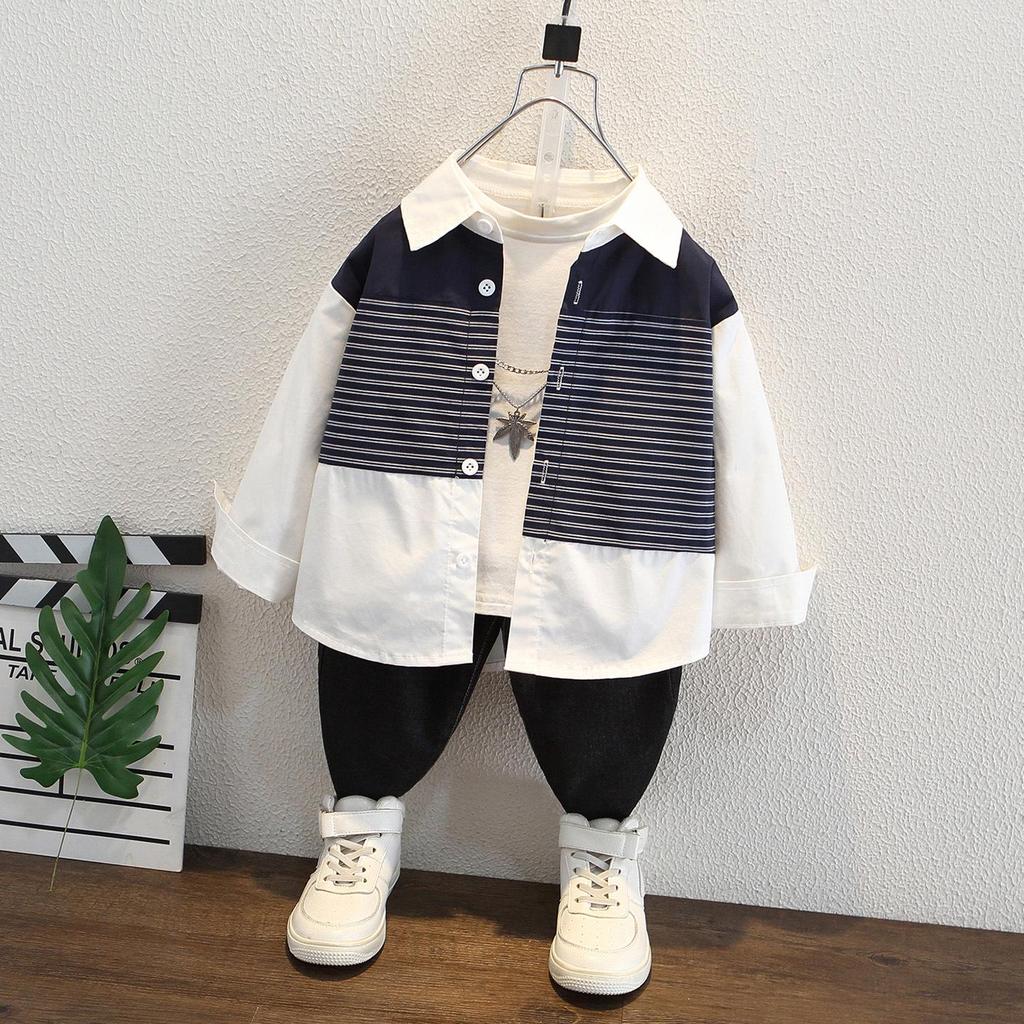 Boys' Handsome Striped Long-Sleeve Shirt, New 2025 Spring/Autumn Trend, Small to Medium Sizes