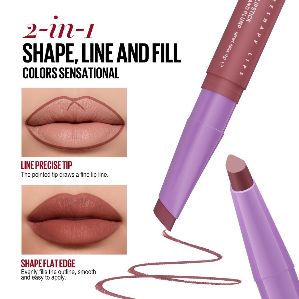 2 in 1 Matte Lipstick Crayons, Highly Pigmented Lip Liner Lipstick Pen, Long Lasting Moisturizing Lip Balm, Easy Glide on Formula