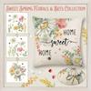 Spring Floral Throw Pillow Covers , Watercolor  Bee Decorative Cushion Cases For Home, Living Room, Bedroom