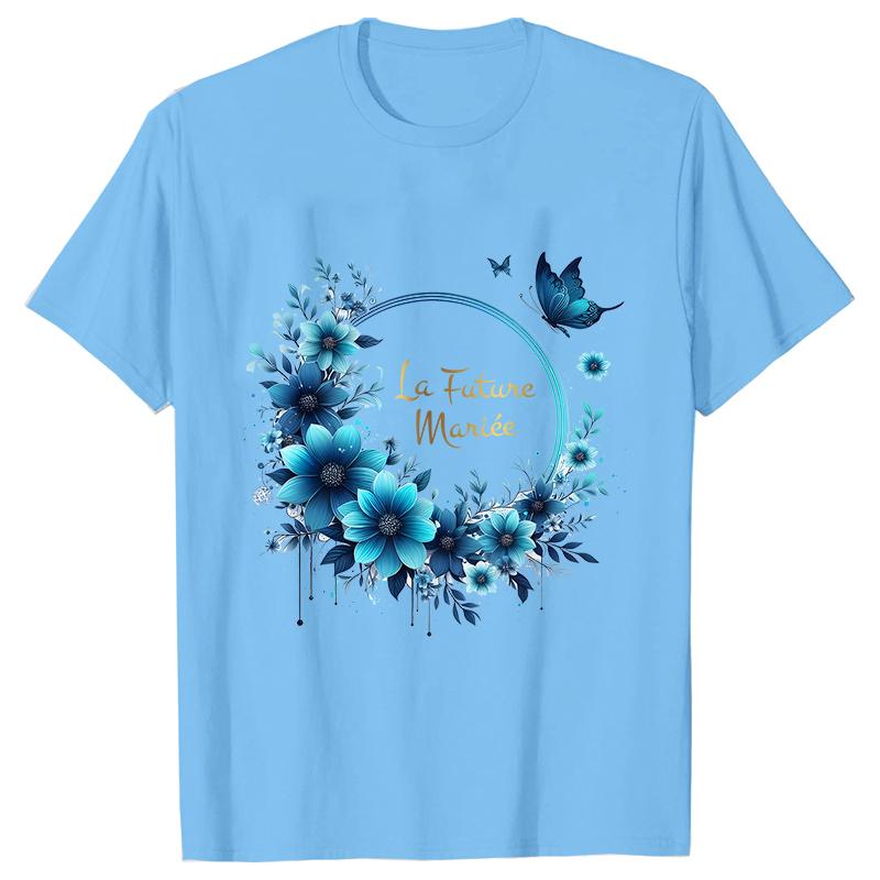 Team Bride Top Future Bride Tshirt Bridal Shower Wedding Bachelorette Party EVJF Flower Wreath Tees for Women Single Farewell S