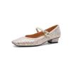Krazing Pot Cow Skin Summer Spring Autumn Low Heels Women Square Toe Mary Janes Metal Buckle Shallow Pumps