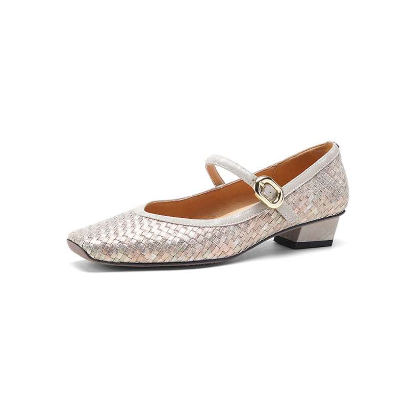 Krazing Pot Cow Skin Summer Spring Autumn Low Heels Women Square Toe Mary Janes Metal Buckle Shallow Pumps