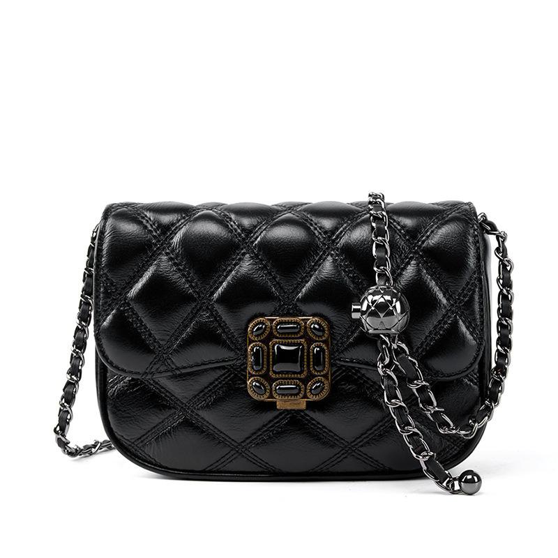 High-End Small Bag Women S Fashion Messenger Bag Diamond Chain Retro Small Square Bag чёрный