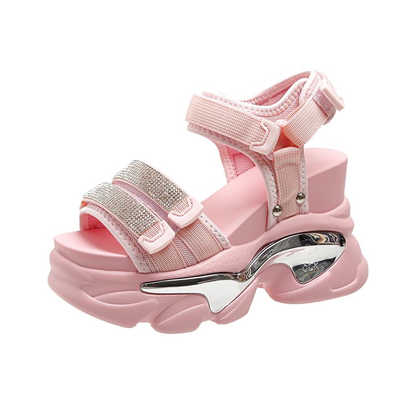 Fashion 10CM High Heels Ladies Crystal Beach Slippers Chunky Shoes Sandalias Mujer Platform Bling Sandals Women Summer Breathable Wedges