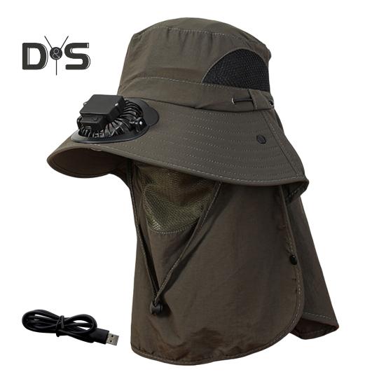 Solar-Ventilator-Hut, Sonnenhut für den Außenbereich, breite Krempe, mit solarbetriebenem Ventilator, Sommer-UV-Schutz, Fischerhut mit Gesichtsschutz für Golf, Wandern, Angeln
