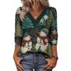 Women's Loose Comfortable Casual Fashion V-Neck Christmas Print 3/4 Sleeve Top