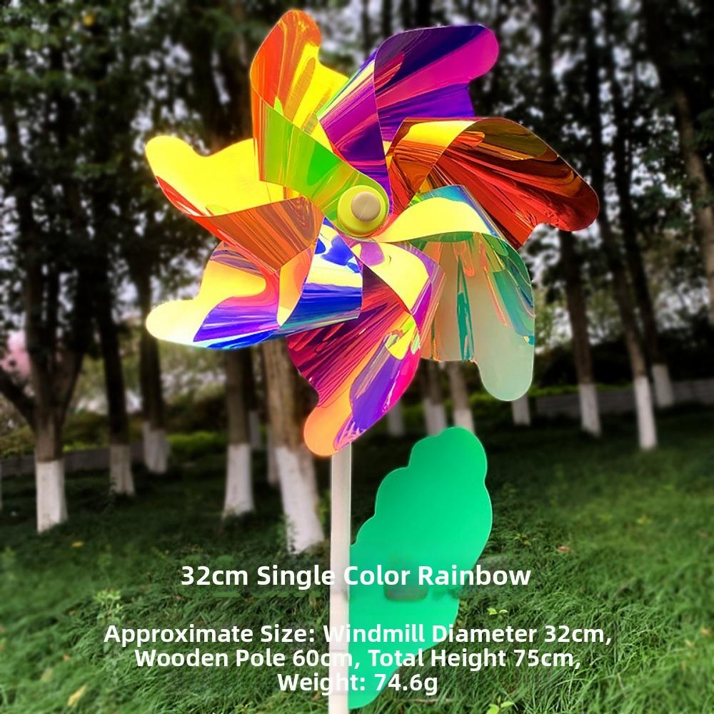 18/24/32cm Color Changing Windmill Stake Standing Lawn Pinwheel  Outdoor Party Picnic Decor
