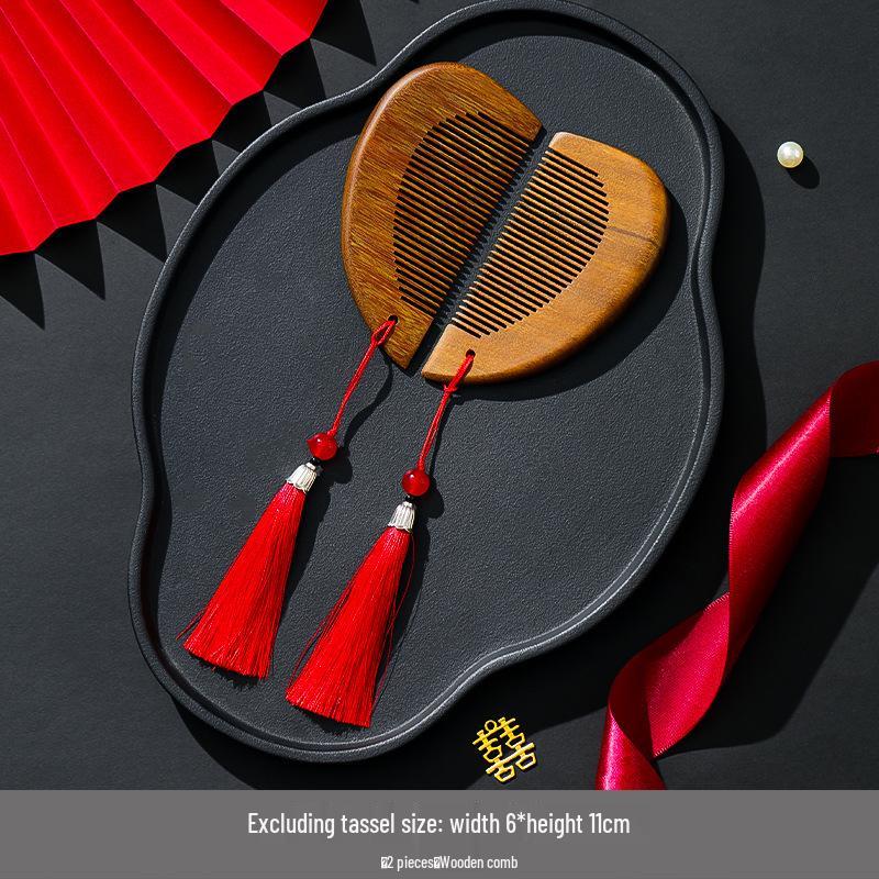 Luxurious Red Cushion Wooden Comb Set for Bride's Dowry - Premium Wedding Collection