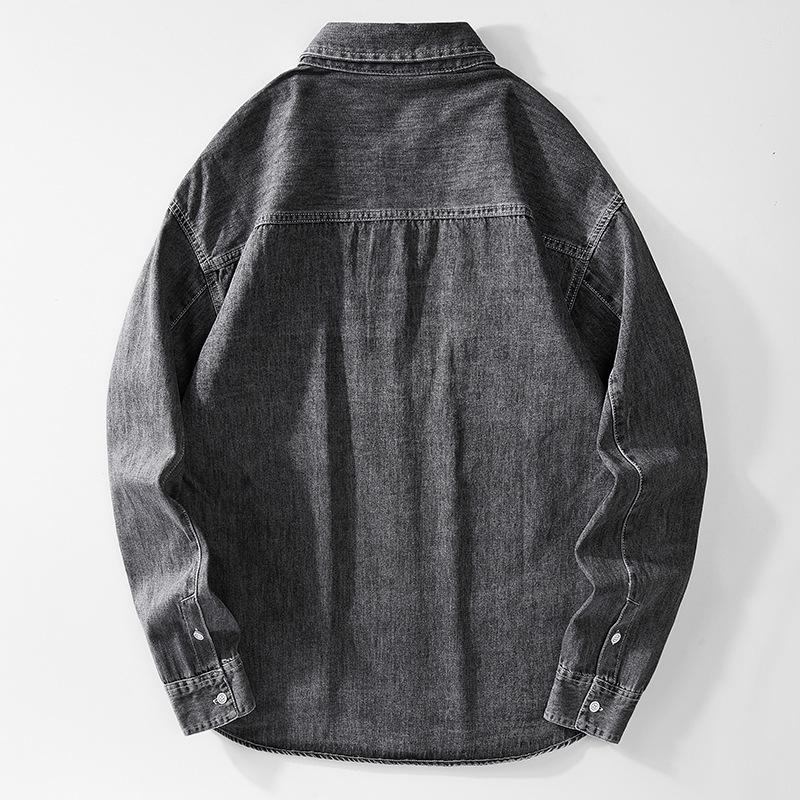 Men's Japanese Retro Washed Denim Jacket - Long Sleeve, Trendy, Plus Size, Loose Workwear Shirt