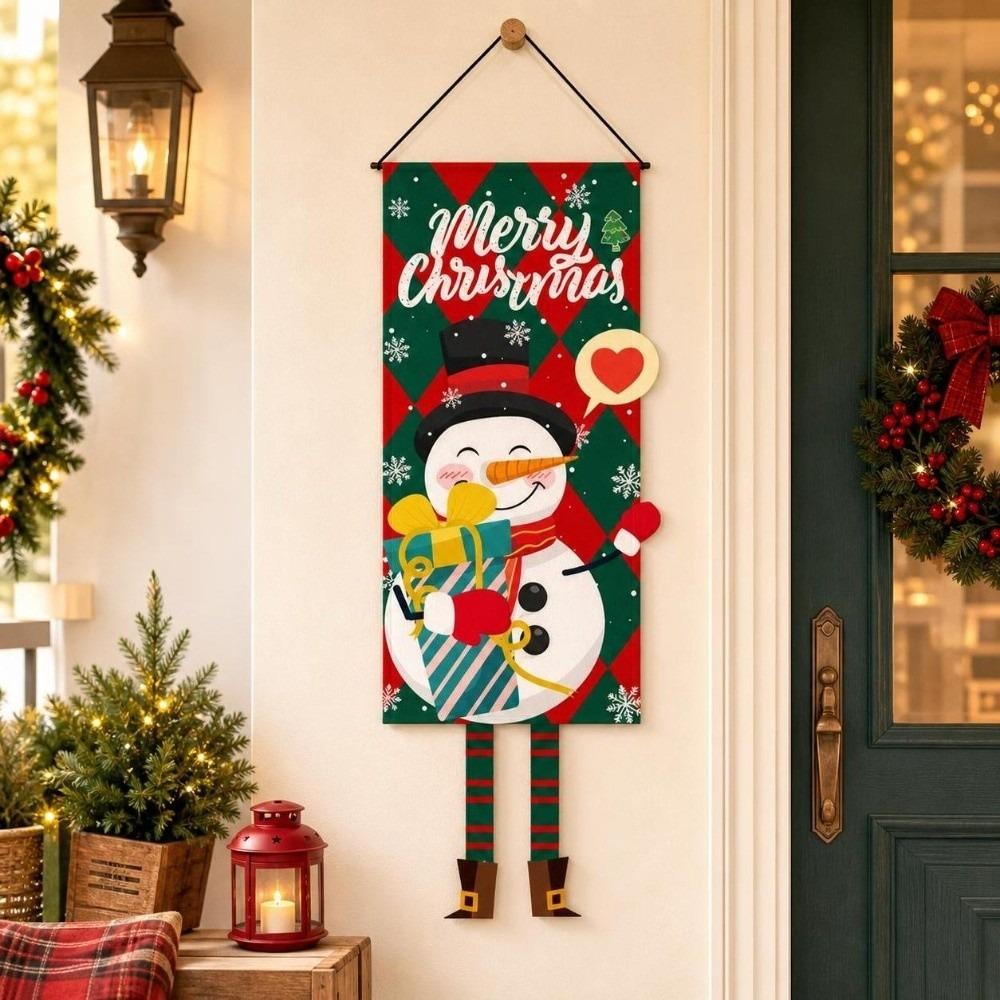 Snowman Christmas Hanging Flag Santa Claus Xmas Banner Home Decor Christmas Decorations Home