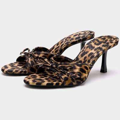 Fashion High Quality New Leopard Color Women Sandals 2025 Summer Slingback Heels Slippers Casual Stiletto High Heels Zapatos Mujer
