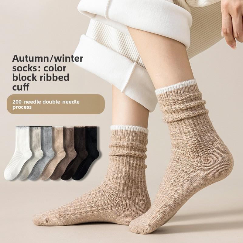 Women Autumn and Winter Thickened Warm Everything Double Needle Tube Wool Socks