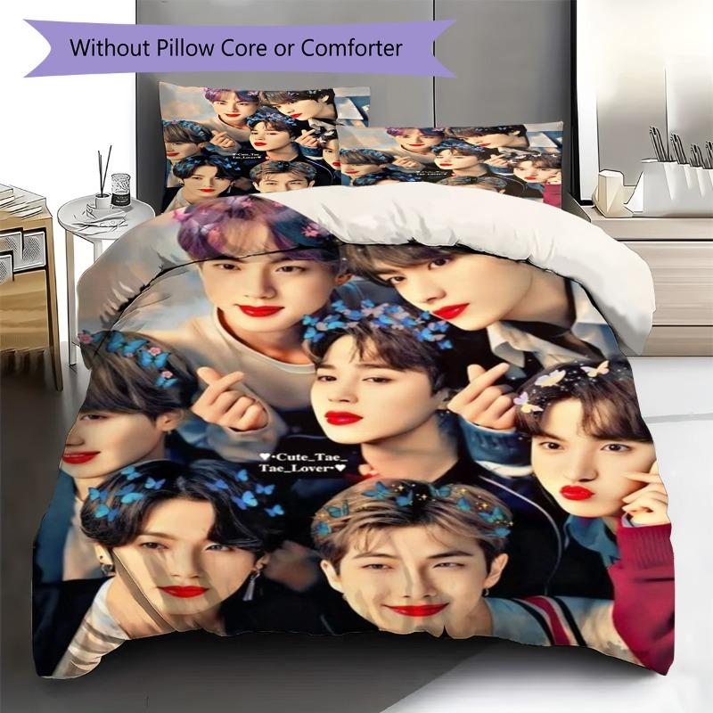K‑pop Boy Group 3 Pieces Duvet Cover Set, Idol Portrait Print Bedding Set, Soft Home Textile Decor Without Pillow Core For Kpop Fans