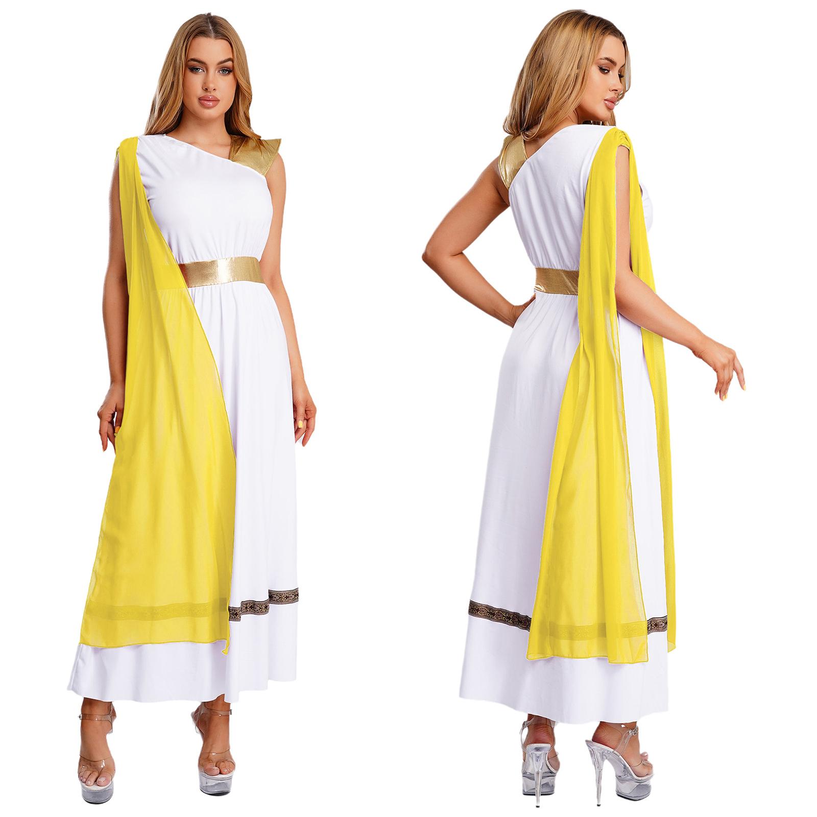 

S-3XL Грецький Римський Костюм для Жінок, Золота Сукня-Тога Імператриці Без Рукавів З Високою Талією, Хелловін Косплей Карнавальний Одяг XL жовтий