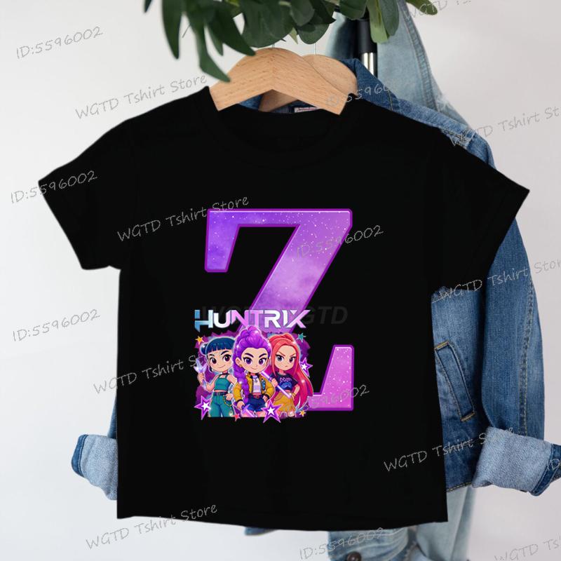Clothes Child Girl KPop Demon Hunters Letters T-shirt for Children Cartoon Girls Boys Cotton Tee A-Z 26 Alphabet Kids Clothes