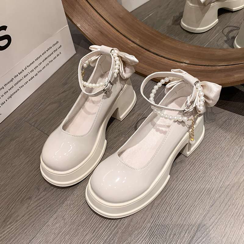 Hepburn style versatile platform thick heel Mary Jane women's shoes 2025 spring new fashion versatile bow French single shoes