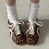 Damen Retro Leopard Print Sneaker - Herbst/Winter 2025 Schnürschuh Quadratische Zehenpartie Lässige Ballerinas in Braun