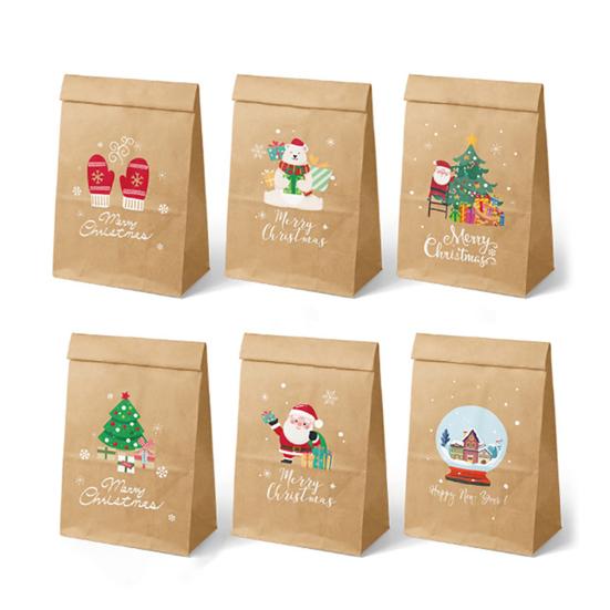 24Pcs/Set Christmas Gift Bag Santa Claus Snowman Deer Pattern Paper Treat Boxes Candy Packaging Festive Goodie Bags Decoration