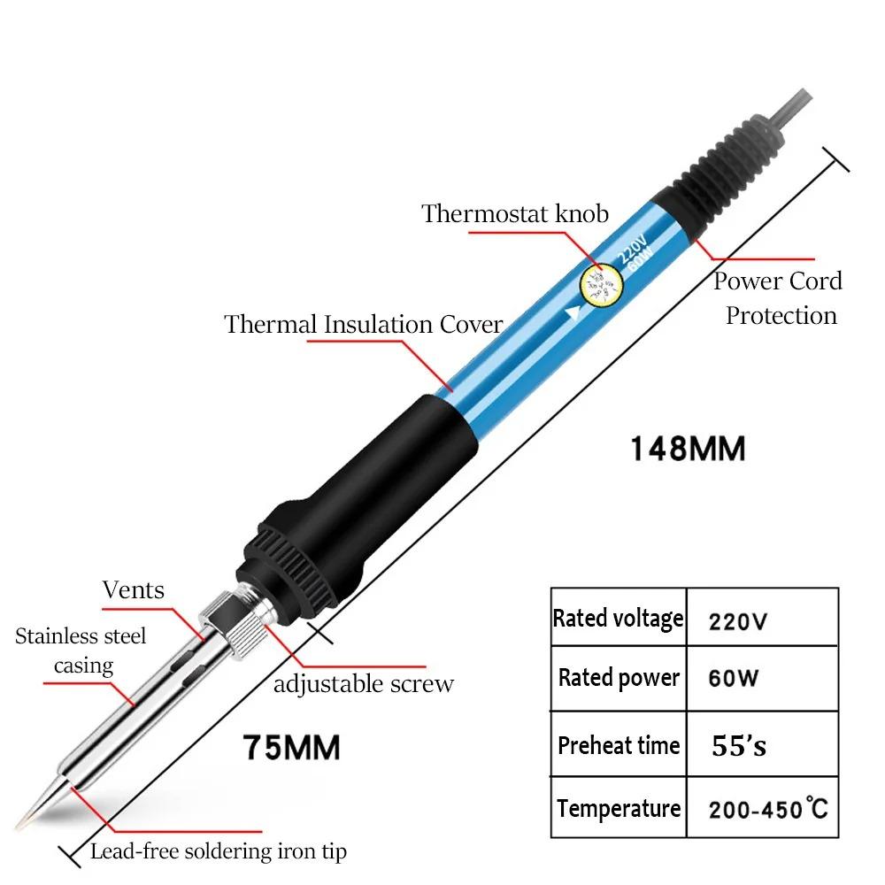 60W Adjustable Temperature Welding Solder Rework Station Heat Pen Tips Electric Soldering Iron for Repairing by BeBosLook