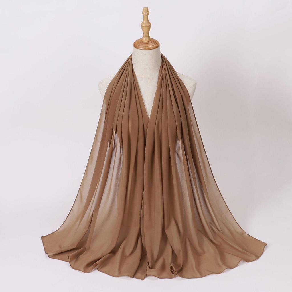 Ethnic Pearl Chiffon Hijab Scarf - Single Color, Long Style for Middle East & Africa