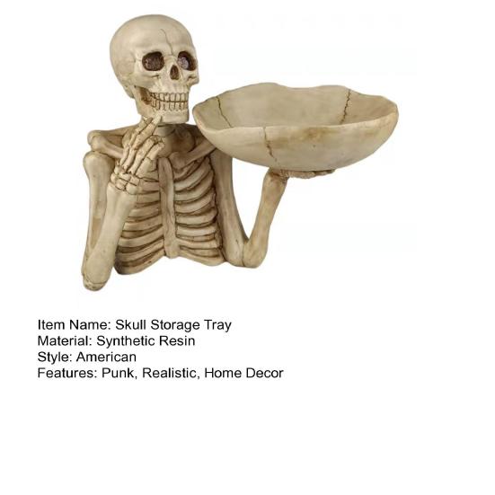 Halloween Skull Candy Bowl Scary Skeleton Key Fruit Snack Storage Tray Resin Punk Skull Decor for Home Tabletop Party Bar
