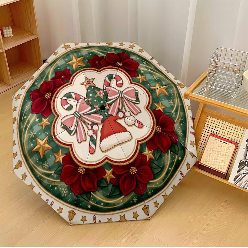 

Christmas Candy Design Printed umbrella windproof folding umbrella portable sun and rain umbrella suitable for gifting