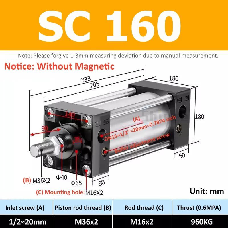 SC Standard Air Cylinder SC80/100/125/160mm Bore Small With Magnetic Pneumatic Cylinder Piston 300/400/500/600/800/1000mm Stroke