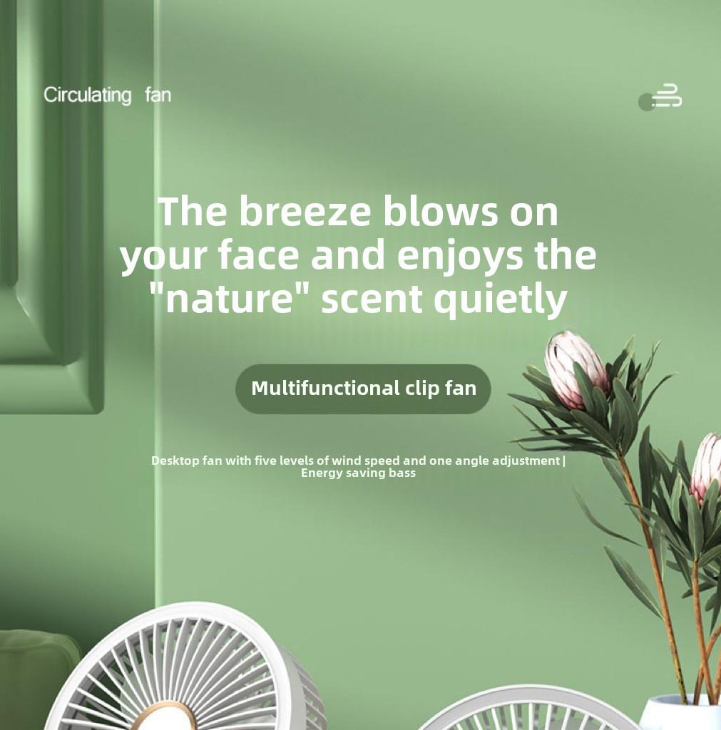 USB Rechargeable Clip-On Fan with Night Light for Dorms and Offices