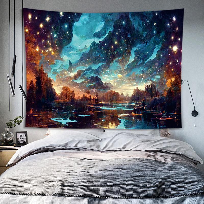 Moon Starry Sky Backdrop Hanging Cloth Rental House Renovation Cloth Ugly Wall Covering Living Room Decoration Painting Hanging Blanket