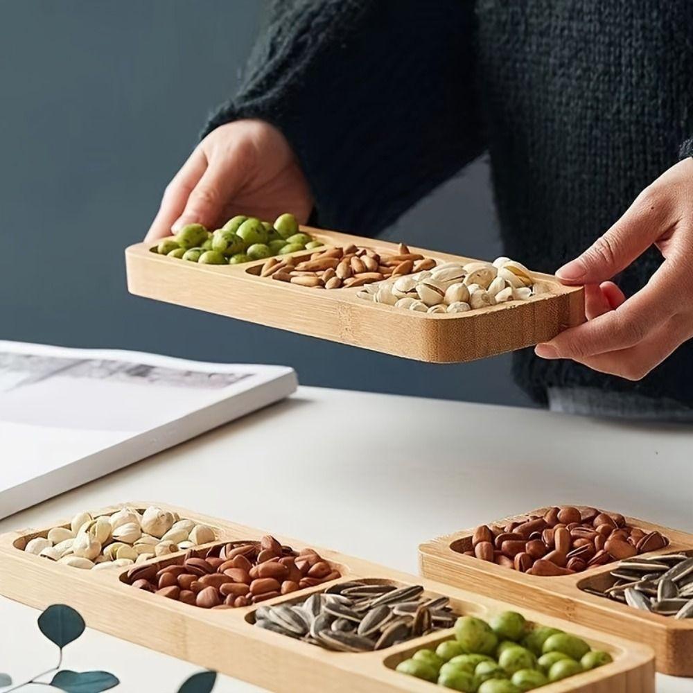 Natural Bamboo Divided Snack Serving Tray Divided Bamboo Snack Dishes Tea Room Decor