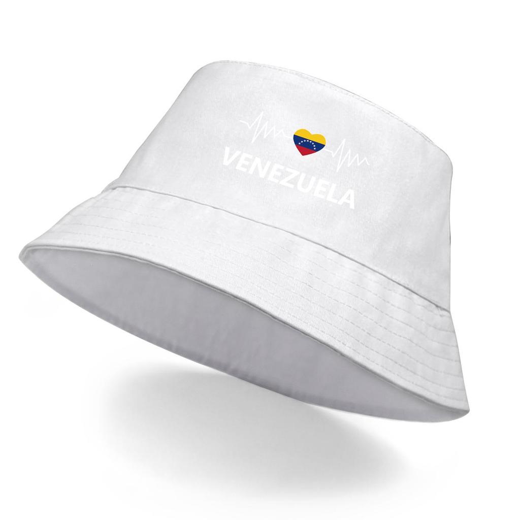 Bucket Hat With Heart Wave Venezuelan Flag Print , Patriotic Men's Hat Solid Color Spring Fashion Basin Cap