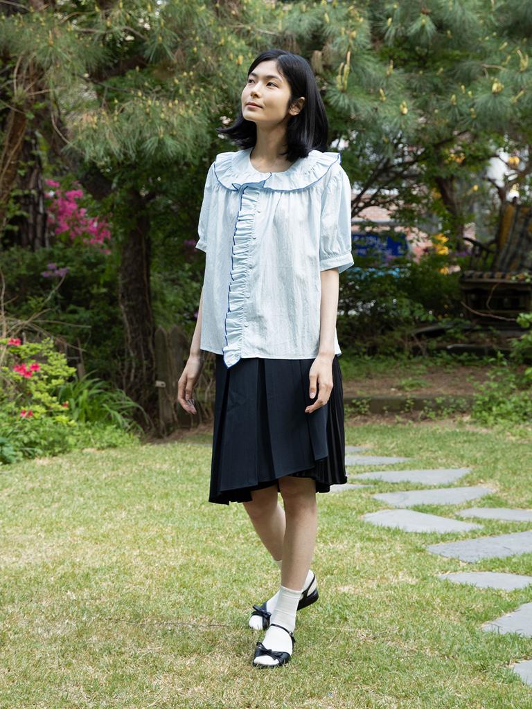 VINCENT NAVY Santorini Frill Blouse_Blue