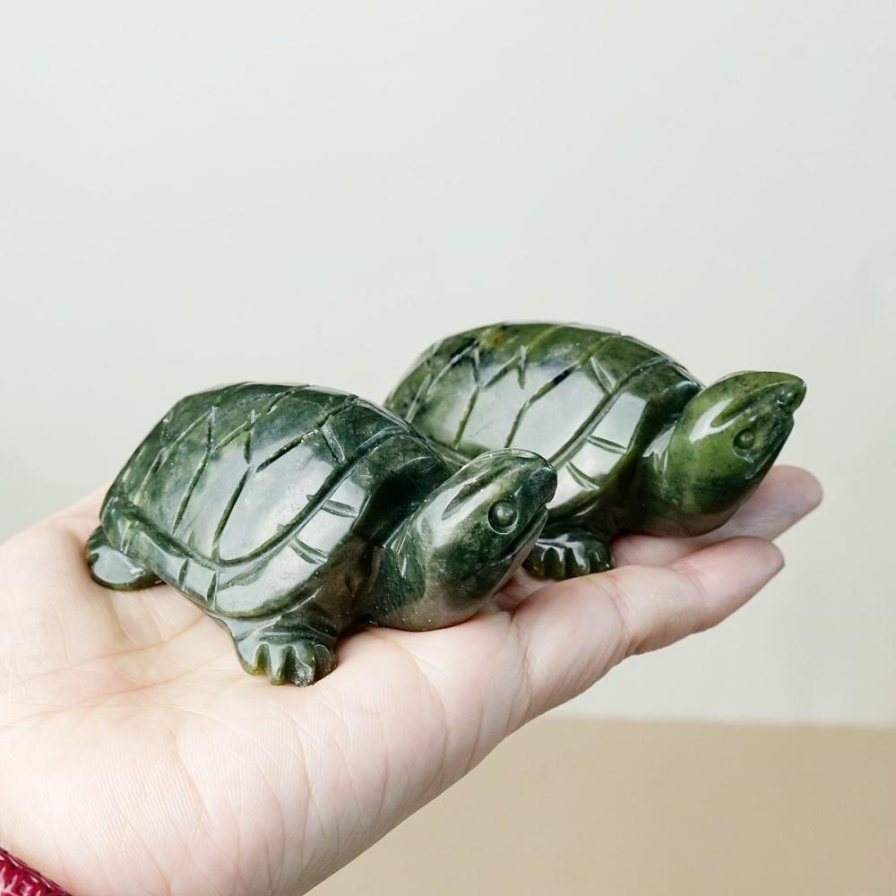 1pc Natural Xiuyan Jade Turtles Statue Healing Crystal Crafts Green Jade Tortoise Figurine Reiki Energy Pocket Statue