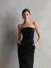 Luxuriöses trägerloses Midi-Kleid für Damen mit Taillenbetonung, Schlitz und Taschen - Perfekt für formelle Partys und Bankette.