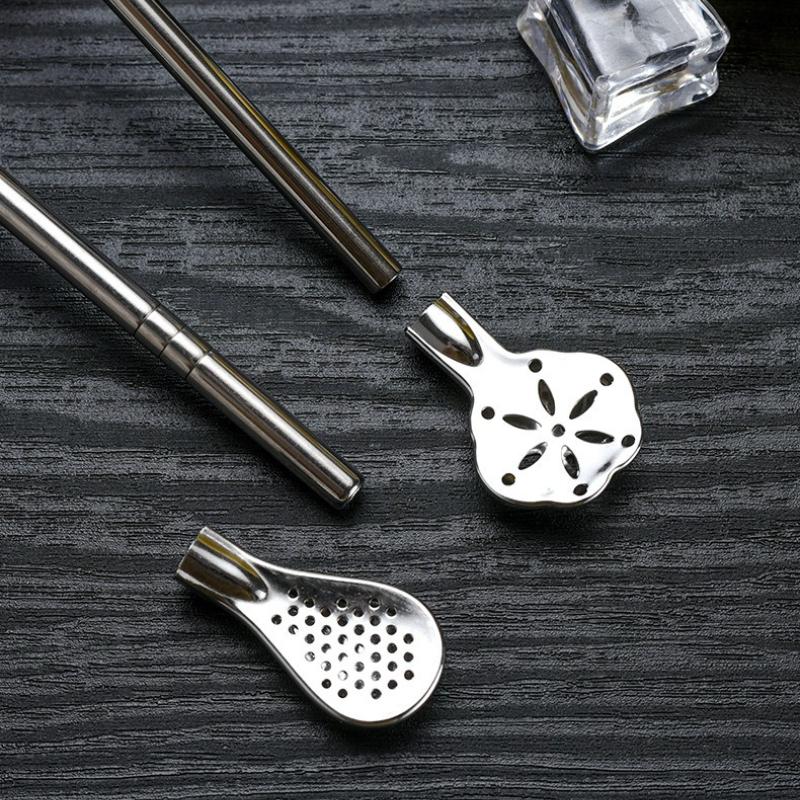 Stainless Steel Drinking Straw Spoon Tea Filter Detachable Reusable Metal Straws with Brush Drinkware Bar Party Tool Accessories