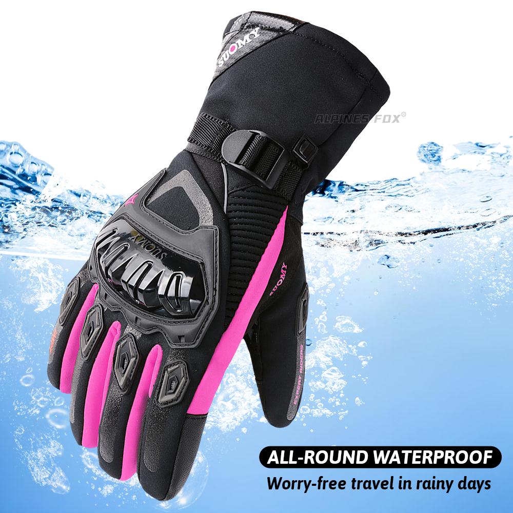 SUOMY Winter Warm Women Pink Motorcycle Gloves 100%Waterproof Lady Teens Girls Purple Motocross Motorbike Racing Riding Gloves