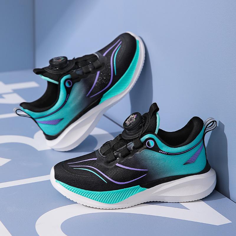 Children's lightweight breathable sneakers mesh button boys' running shoes trend shock-absorbing girls' shoes