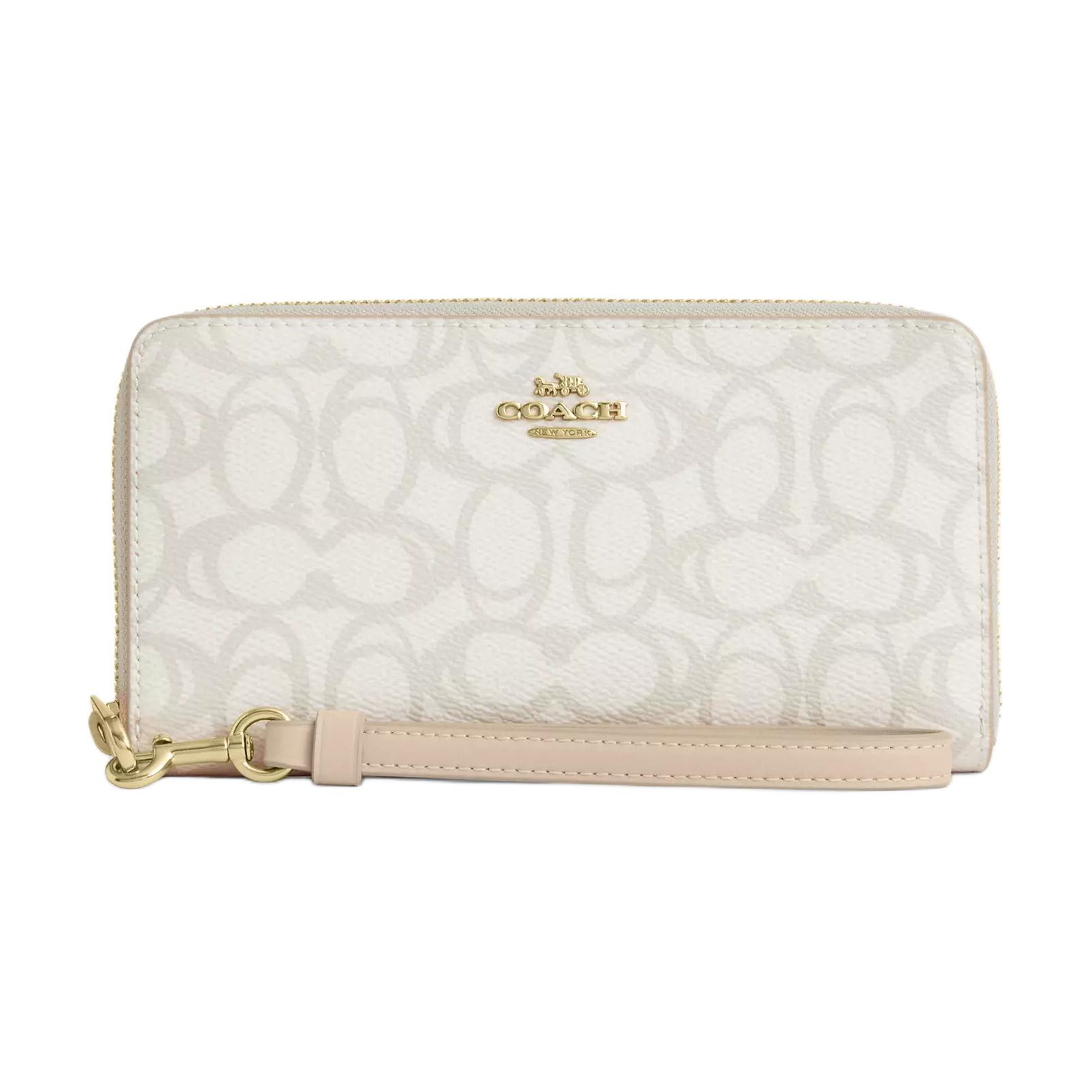 Coach Signature Sketch 19 Long Zipper Surround Logo Coated Canvas Wallet Small Women wallet Beige CBO02-IMIVO Beige