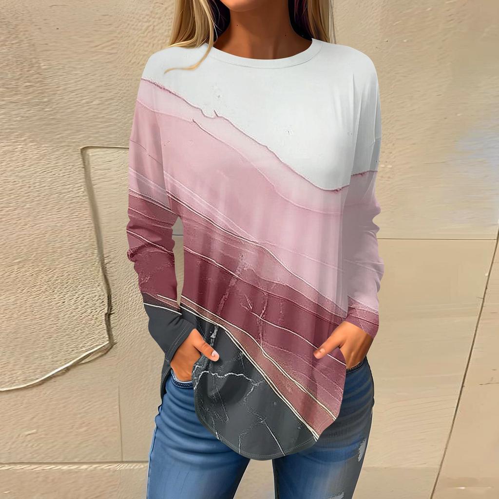 Women's Fashion Pullover Round Neck Long Sleeve Printed Top