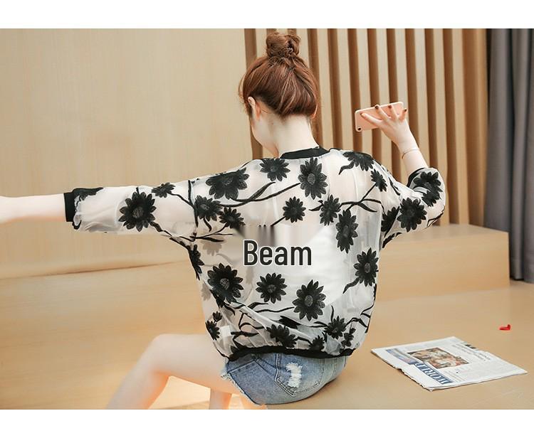 Women's Camouflage Chiffon Batwing Jacket - Long Sleeve, Loose Fit, Sun Protection
