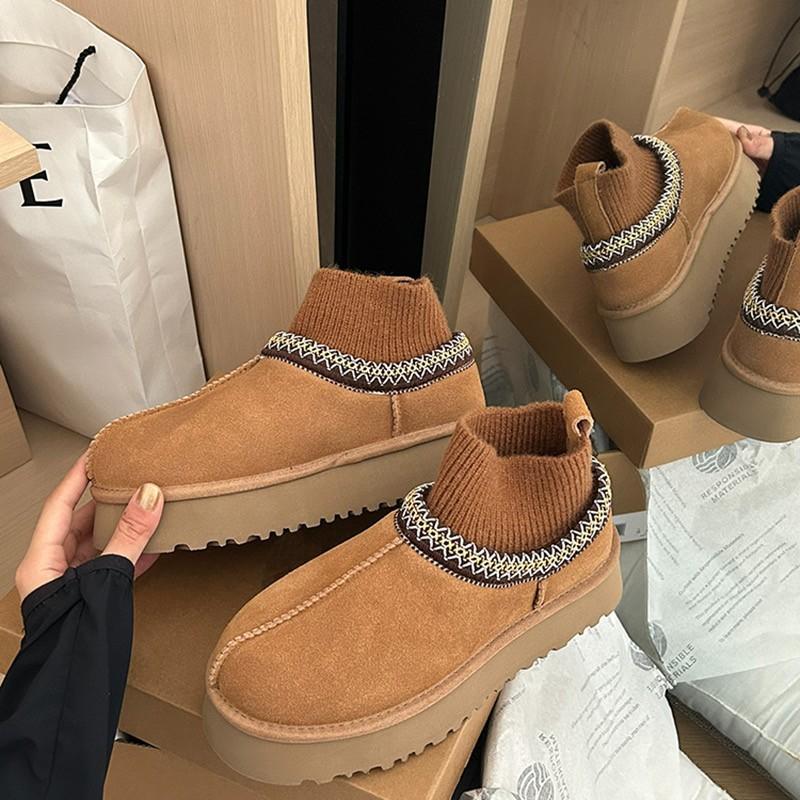 Fashion Women Snow Boots Warm 2025 Winter Knitted Comfortable Non Slip Plush Ankle Boots Platform Round Fashion Short Boots Botas Mujer